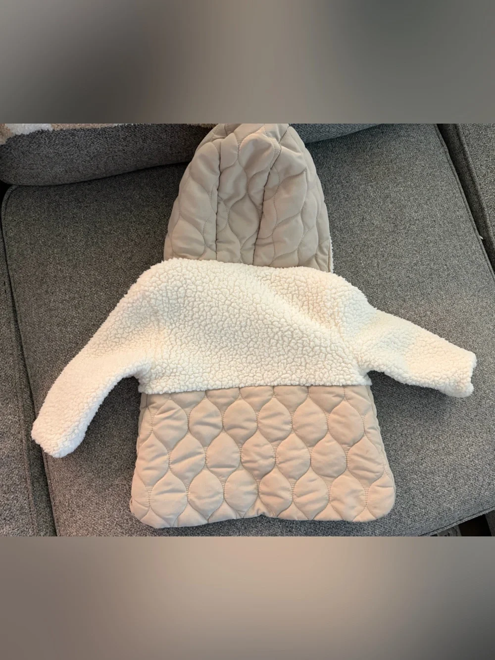 Old Navy Cream Quilted & Sherpa Hooded Puffer Jacket